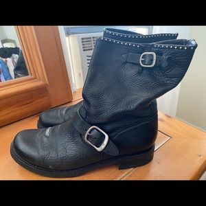 Frye 
Black Veronica Stud Short Leather Boot